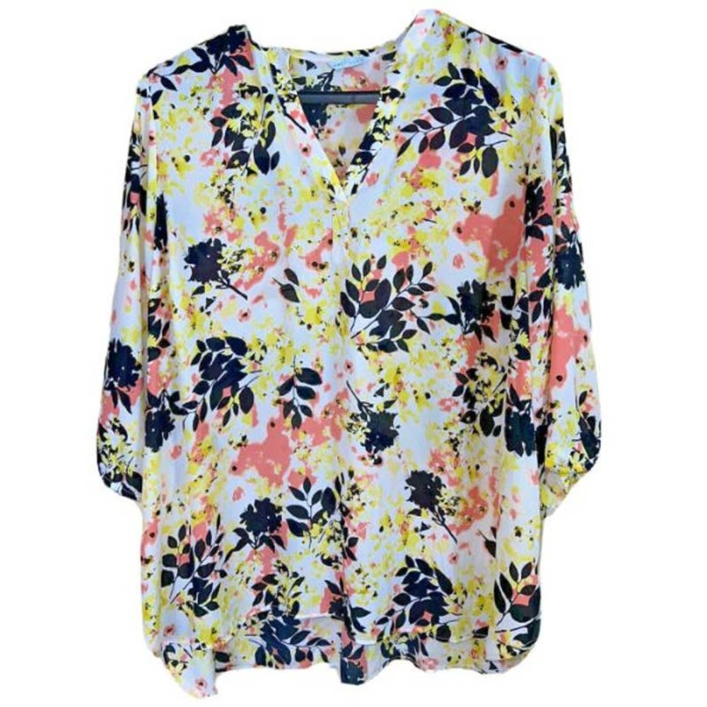 Ashley Nelly Tipton "Boutique" 4X Tunic TOP Floral Chiffon Semi Sheer 3/4 Sleeve